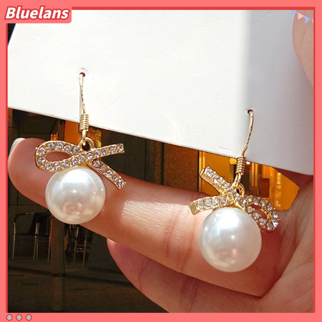 Bluelans Anting Stud Desain Pita Aksen Berlian Imitasi Untuk Wanita