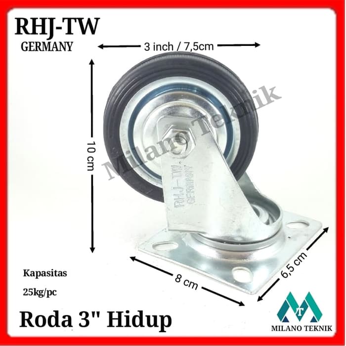 Roda troli 3&quot; hidup roda karet 3 inc roda etalase