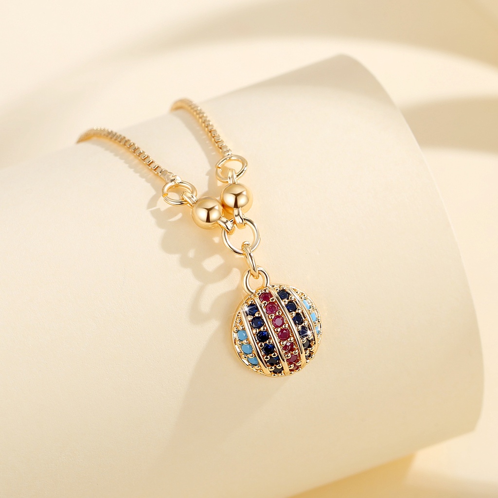Y636 [COD✔] Kalung Titanium Sederhana Bulat Kristal Emas Fashion Wanita Kalung Fashion Aksesoris