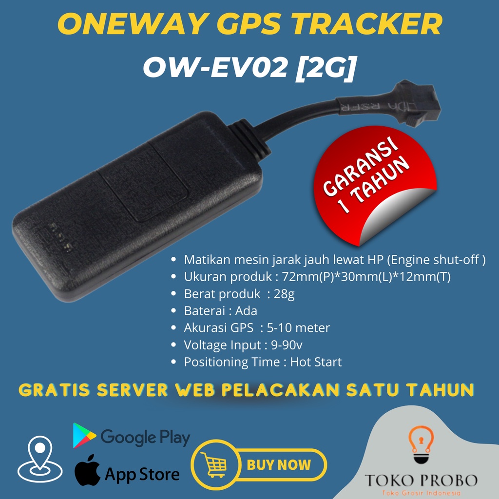 GPS Tracker Untuk Lacak Posisi Kendaraan Gratis Sever Pelacakan 1 Tahun - OneWay  OW-EV02 [2G]