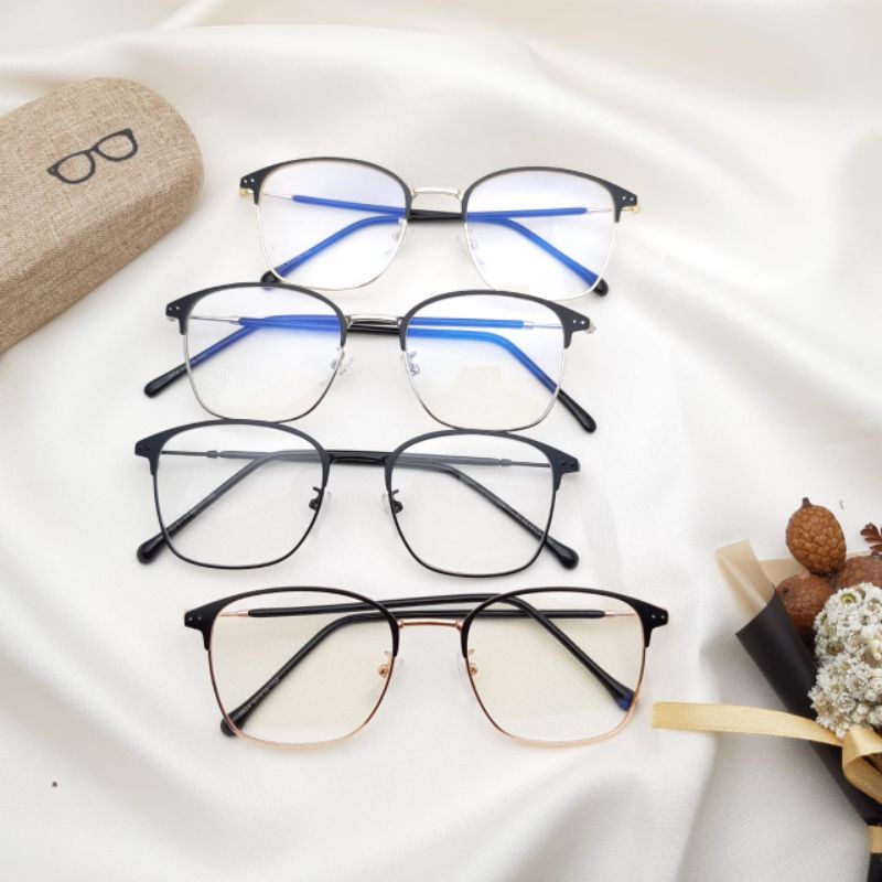 Kacamata Kotak Untuk Wajah Besar / Bulat , Kacamata Besi Anti Radiasi , Paket Photocromic