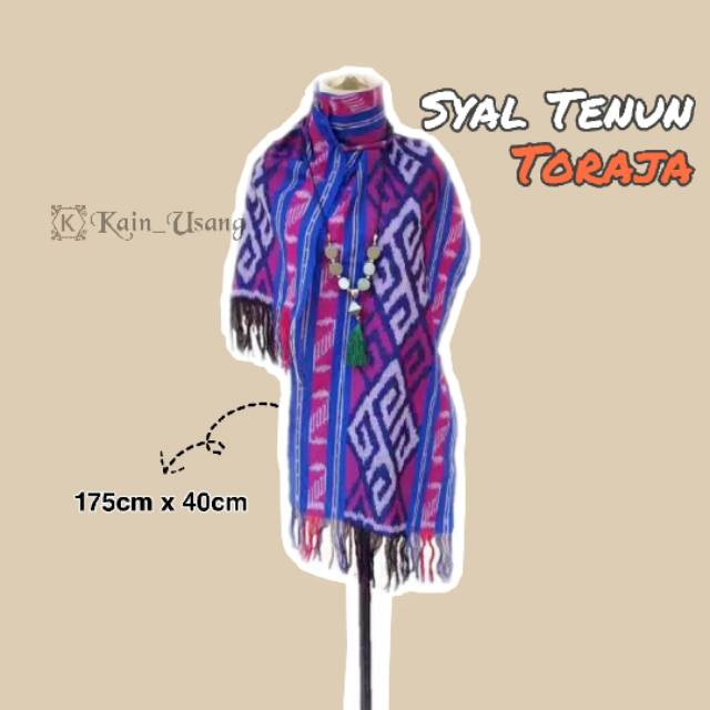 Kain_Usang | Syal Tenun Motif Toraja - Biru | Scarf Tenun Ikat Toraja | Tenun Troso Jepara