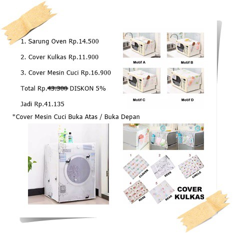 Paket 9 Isi 3 Produk Sarung Cover Mesin Cuci Kulkas Dan Oven Motif