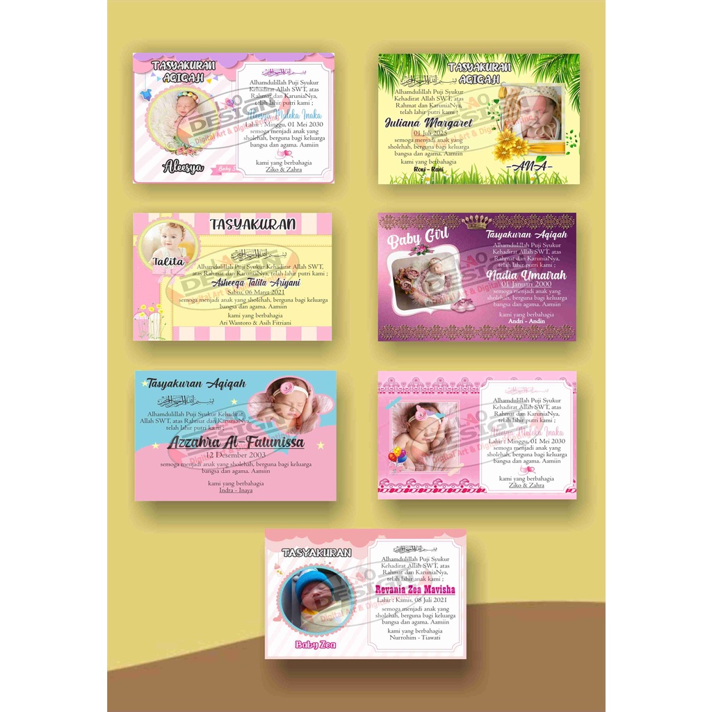 Kartu Aqiqah / Kartu Nama Bayi / Kartu Tasyakuran Kelahiran / Kartu Tasyakuran dan Aqiqah