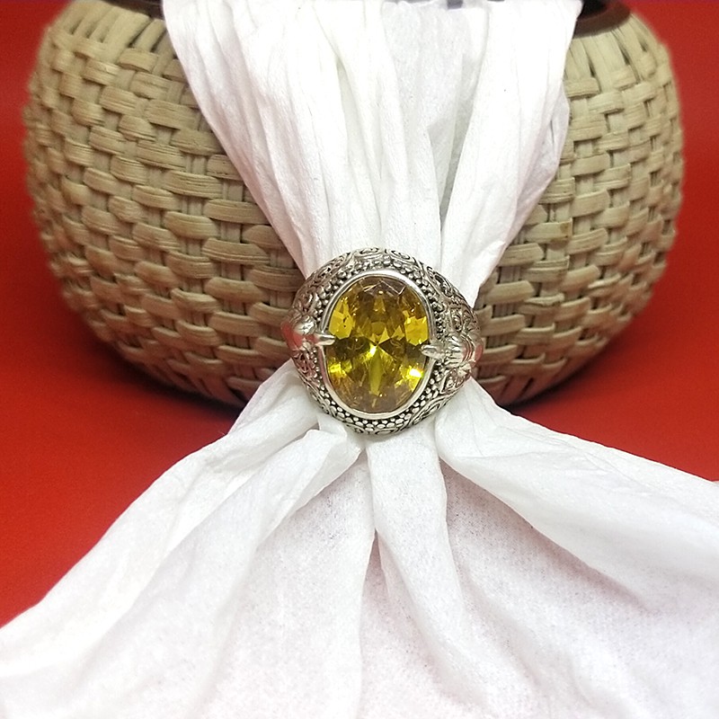 Cincin Ring Perak Silver Bali Asli 925 Ukir Manuk Kuning Citrine Putih Zirconia Ungu Kecubung Pria L