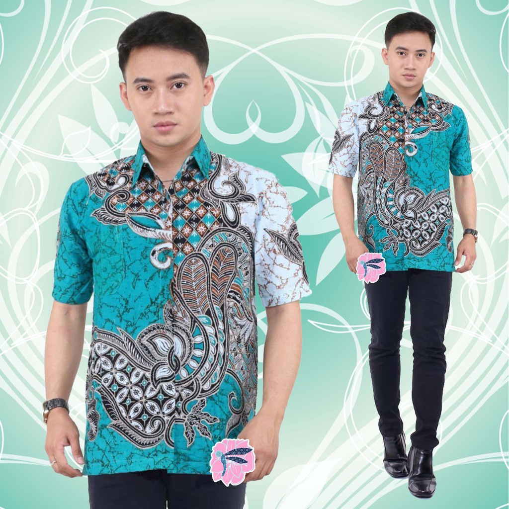 Hem Batik Pria - MOTIF BIRU HIJAU TOSCA BATIK PEKALONGAN JAWA PRIA MURAH LARIS