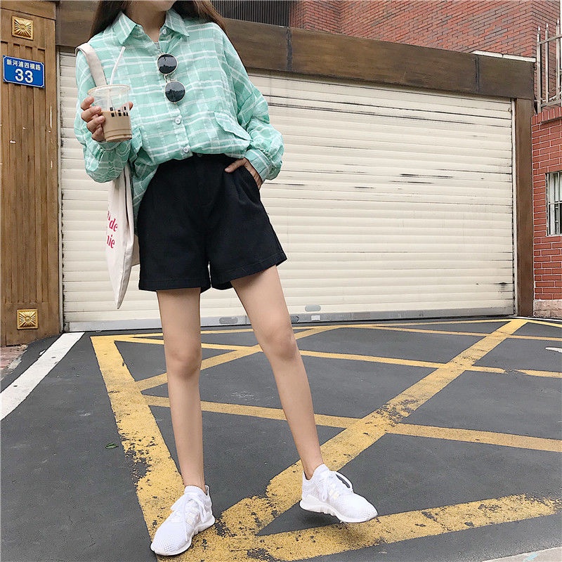 3 warna fashion korea minimalis warna solid celana pendek denim pinggang tinggi untuk wanita