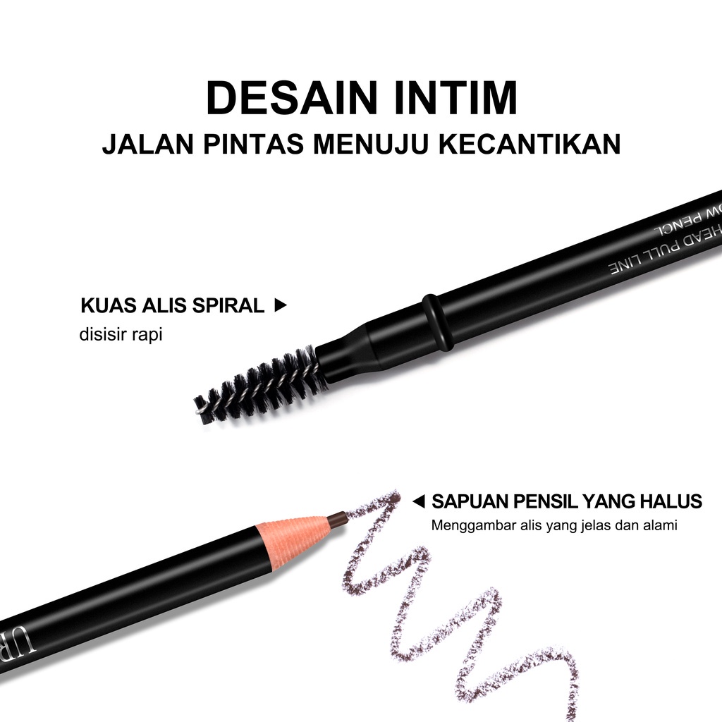 (COD) URRACX Pensil alis tahan lama tahan air dan tidak luntur eyebrow pencil 2 in 1