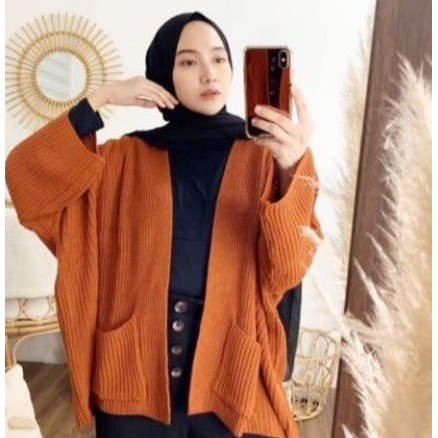 CARDINGAN WANITA/LOCCY CARDI/CARDIGAN RAJUT OVERSIZE-CORAL
