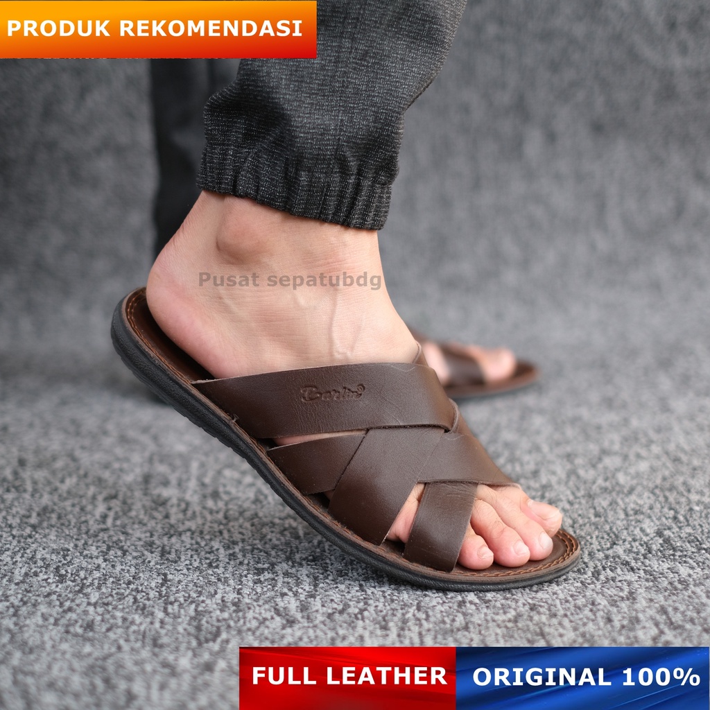 Sandal Slop Kulit Pria Distro Casual Original - Sendal Slide Kulit Casual Pria