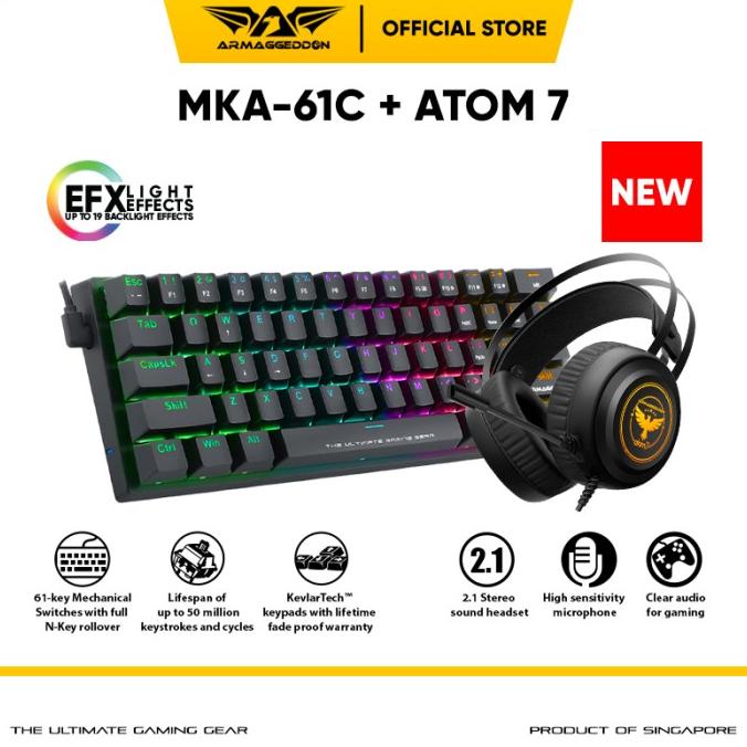Keyboard Mecha 60% Armaggeddon MKA-61C Combo Atom 7 Gaming Headset
