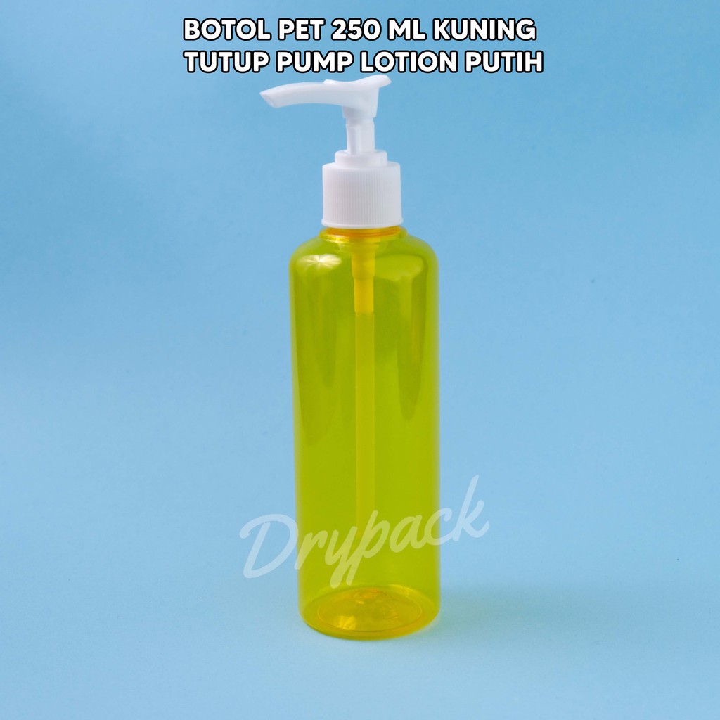 BOTOL PET 250 ML ROUND KUNING TUTUP PUMP LOTION