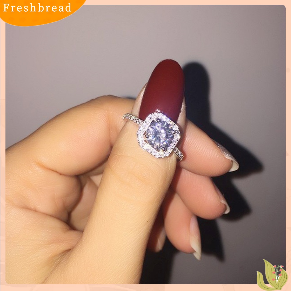 [Fresh] Cincin Kawin / Tunangan Zircon Cubic Bentuk Kotak Mewah untuk Wanita