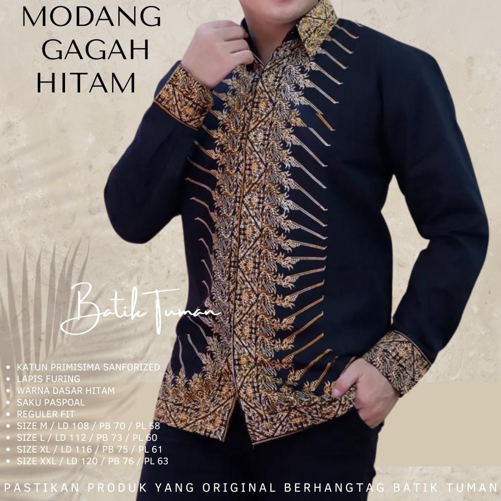 MODANG GAGAH HITAM  Kemeja Batik Lengan Panjang Premium Full Furing Bahan Katun Halus Batik Solo Asl
