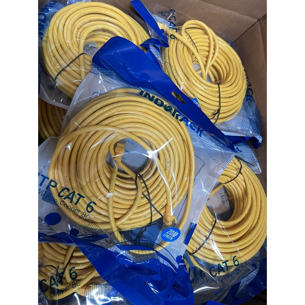 Patch Cord CAT6, 24AWG, 20 Meter Blue / White / Yellow - INDORACK 20 Meter