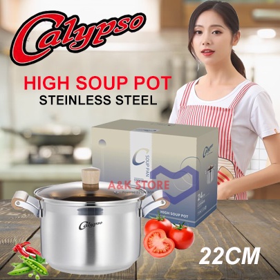 Termurah !!! Calypso High Soup Pot 22 cm Panci Steinless Tutup Kaca Glass Lid - Arsenio Store JKT