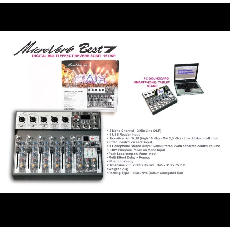 mixer audio MICROVERB BEST7/BEST 7 DSP Effect Reverb USB-BLUETTOTH-SOUNDCARD TO PC model better7 ashley