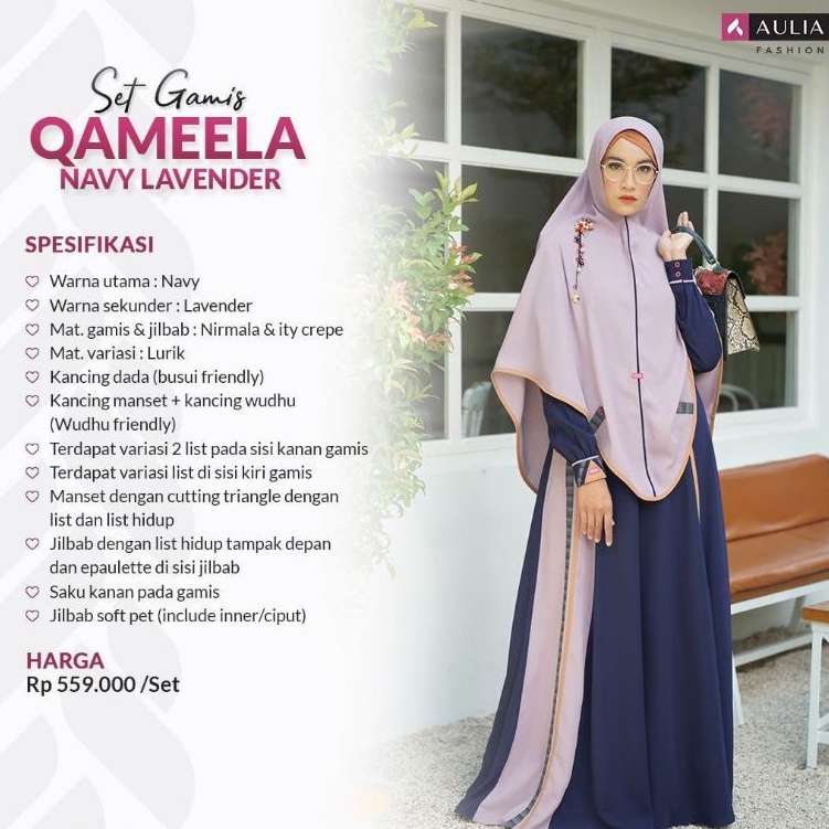 Set Gamis QAMEELA NAVY LAVENDER by Aulia Fashion