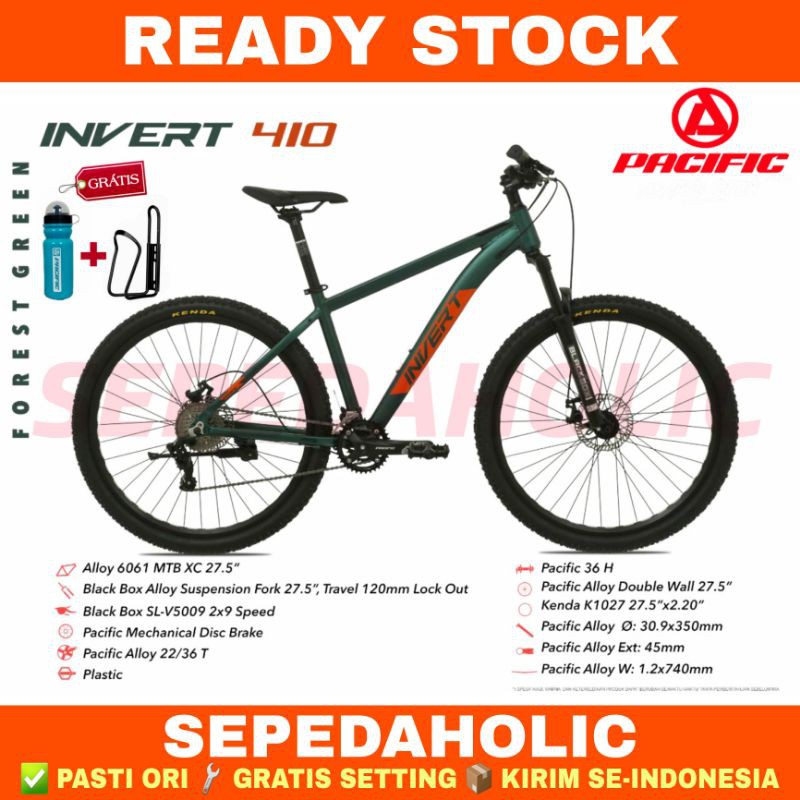 Sepeda Gunung 27.5" Inch MTB PACIFIC INVERT 410 Alloy 18 Speed Rem Cakram Garansi Resmi 5 Tahun