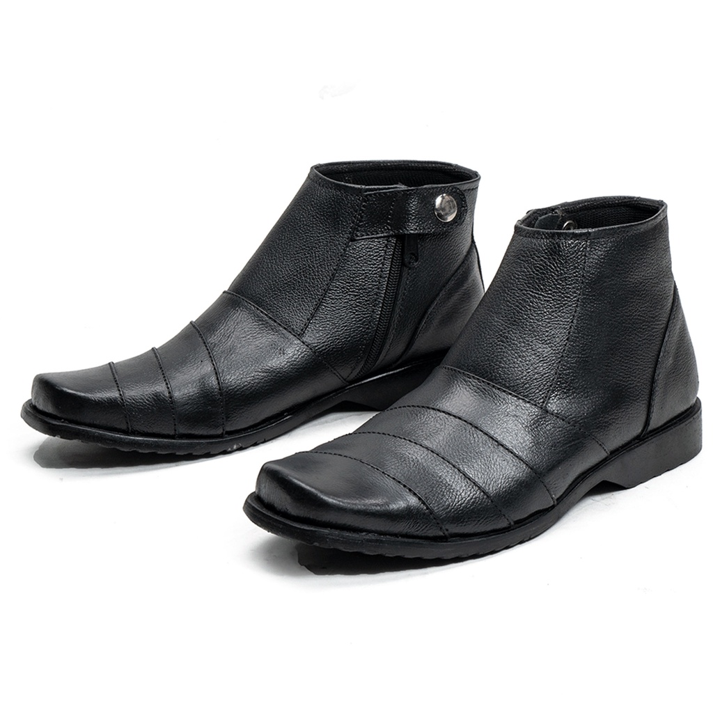 Sepatu Boot Pria Formal Resleting Kulit Asli PDH Security Warna Hitam BOOTS02 BIG SIZE