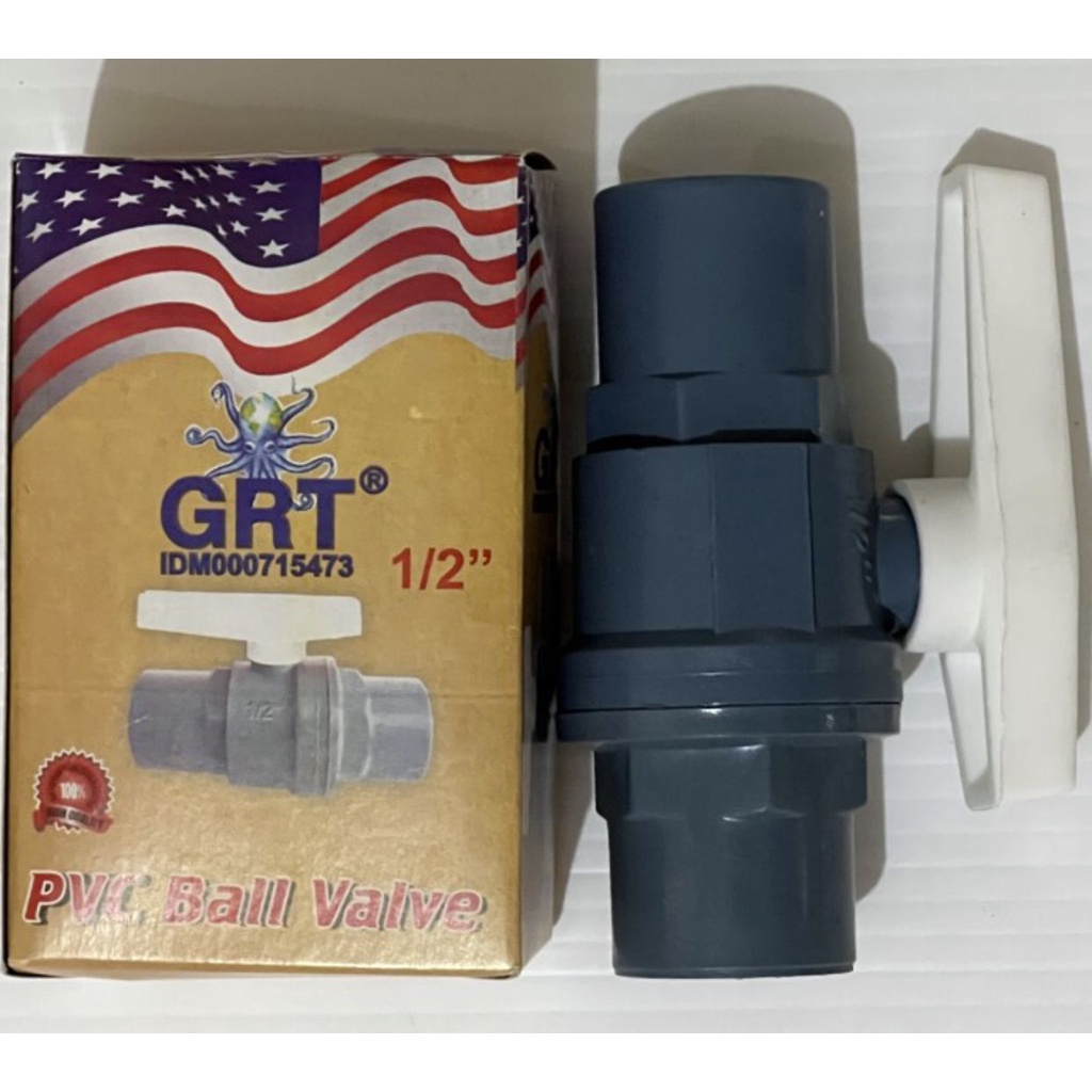 Ball Valve PVC Stop Kran Keran Plastik Tebal USA GRT 1/2&quot;