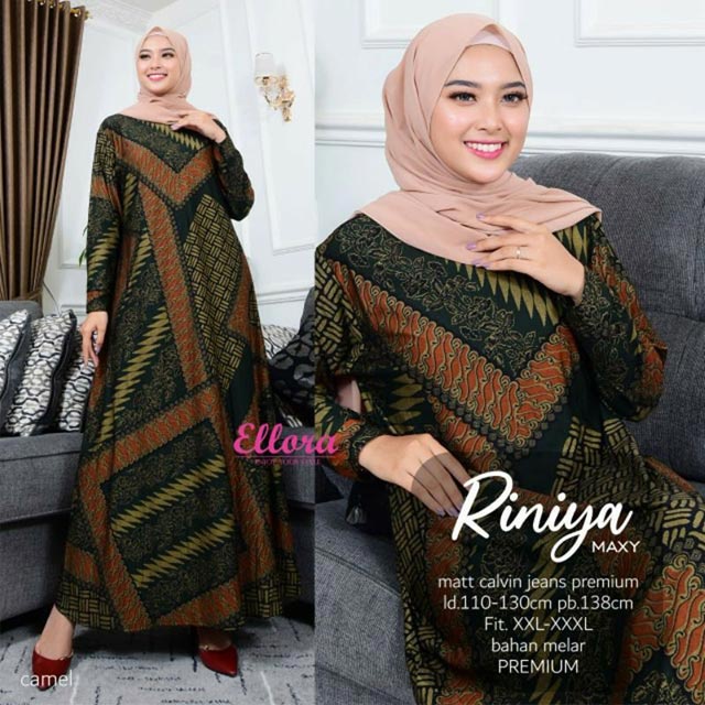 Gamis Jumbo Calvin Jeans/Riniya/Maxy Dress Batik Murah/Big Size Dress/Gamis Terbaru Ibu Ibu Melar Wa