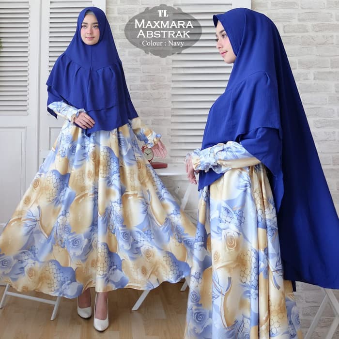 Baju Setelan Syari Maxmara Abstrak Nevy TL  gamis wanita muslim maxmara navy Murah Berkualitas