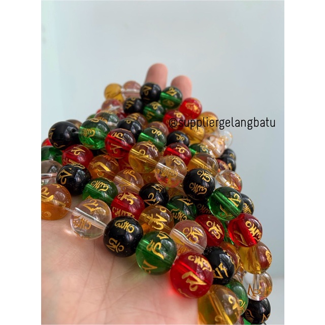 14mm MIX colour omni padme hum tibetan mantra glass round beads campur