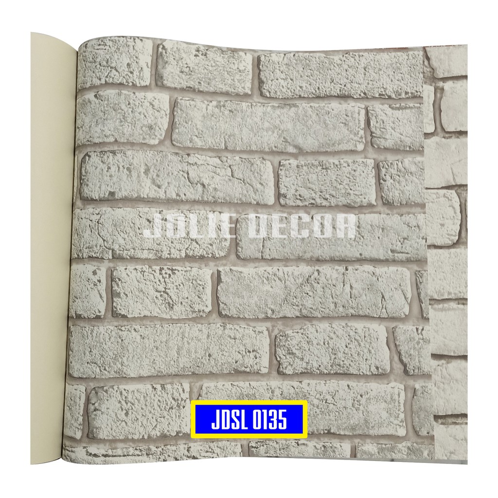 Wallpaper Dinding Vinyl Motif 3D Rustic Grunge Bata Light Gray