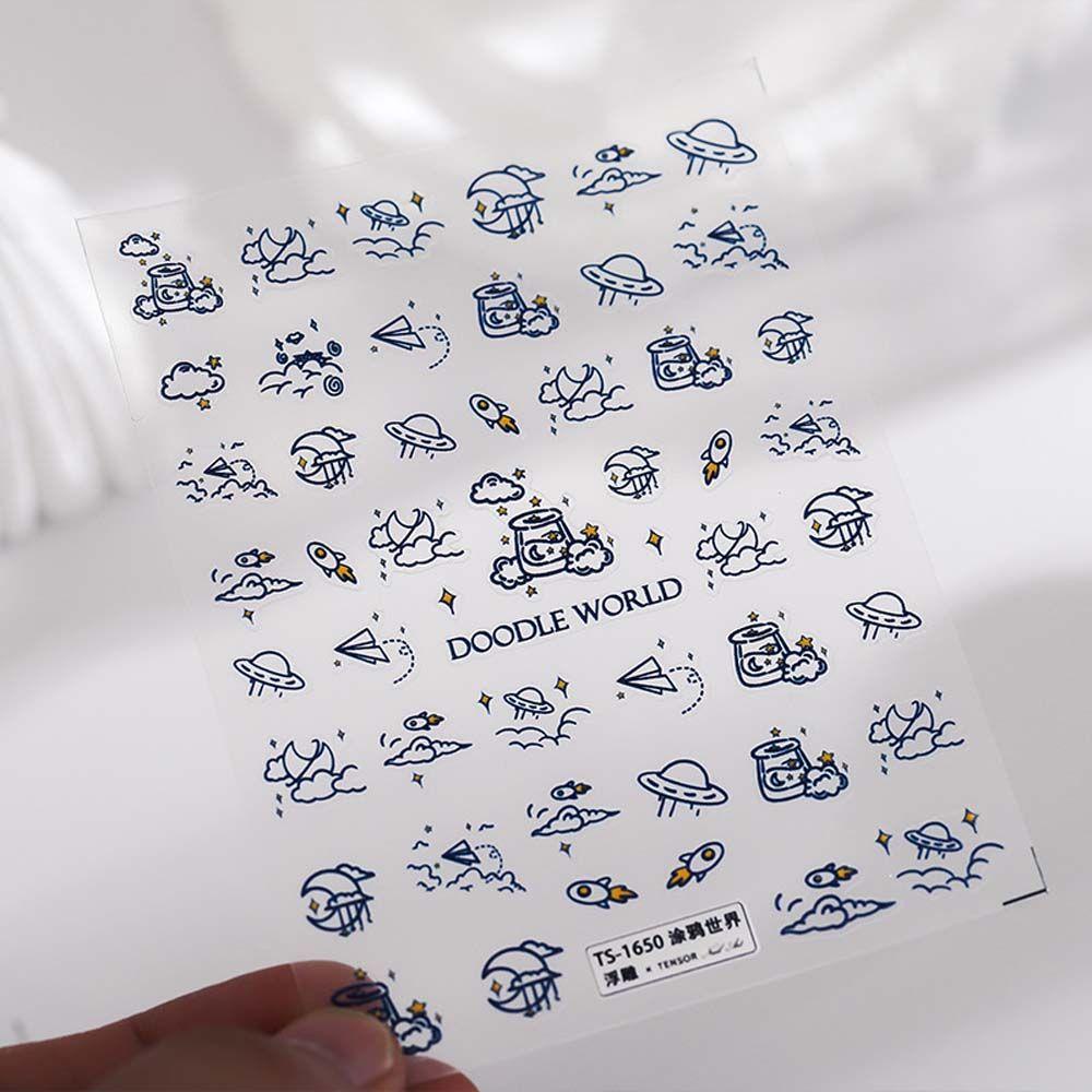 Mxbeauty Kartun Stiker Kuku Fashion Pelangi Pesawat Luar Angkasa Catatan Musik Nail Art Dekorasi