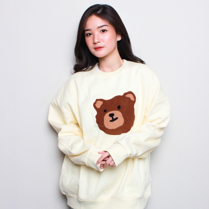 AMBLER Korea Boucle Bear Sweatshirt Ivory 100% Original