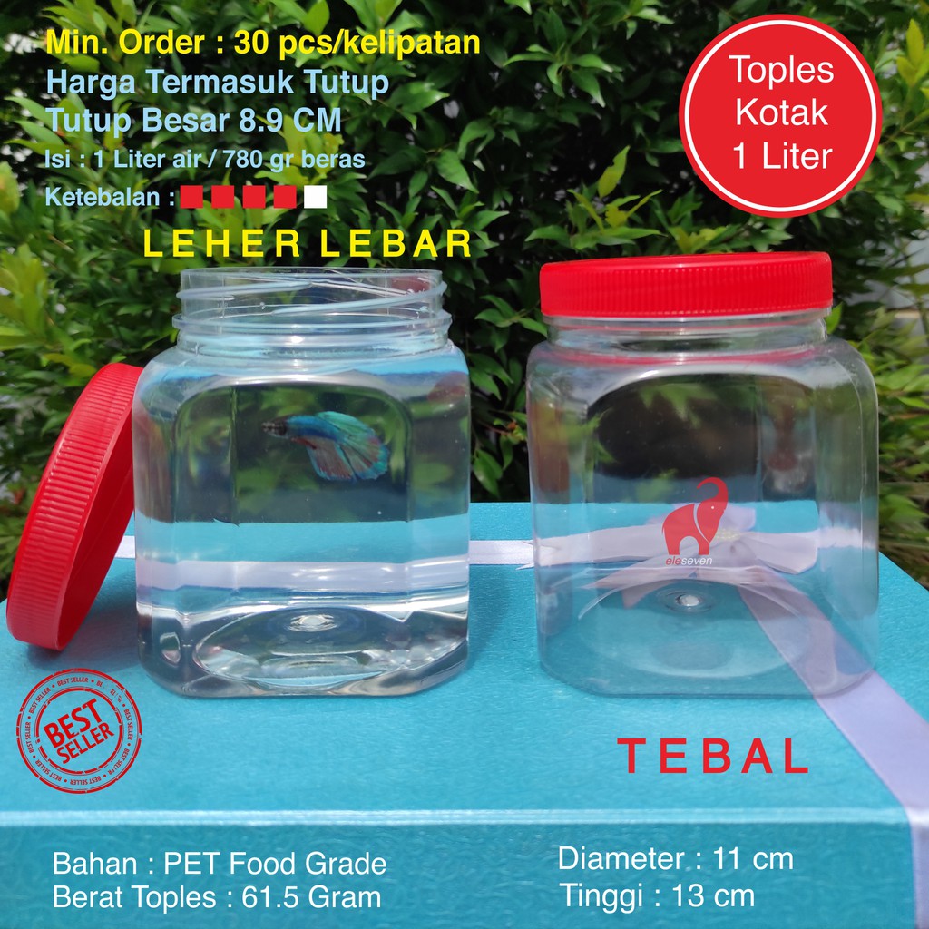 Toples Kotak 1 Liter / Toples Plastik 1000ml / Toples Cupang / Toples Kue