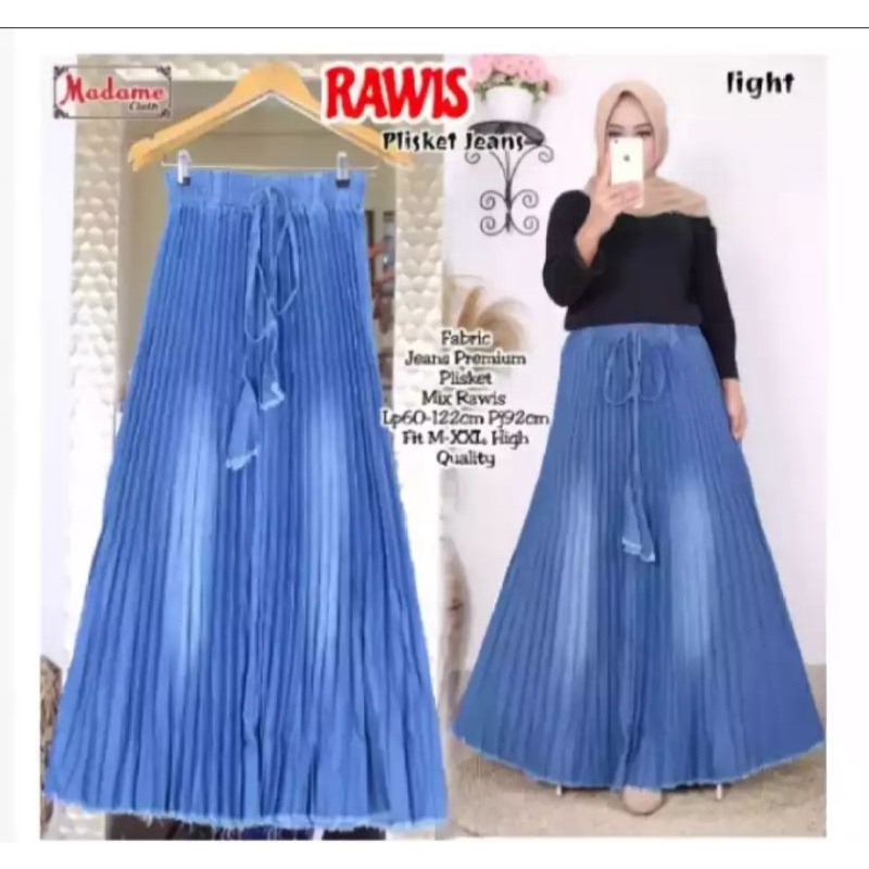 ROK JEANS PANJANG/ROK PANJANG WANITA PLISKET MIX RAWIS/ROK PANJANG WANITA