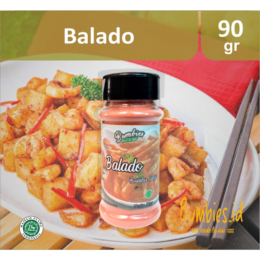 

Bumbu Tabur Balado 90gr / Bumbies Herb and Spices/ Bumbu Serbaguna/ Pedas Manis Keju Balado BBQ Sapi Panggang Jagung Bakar