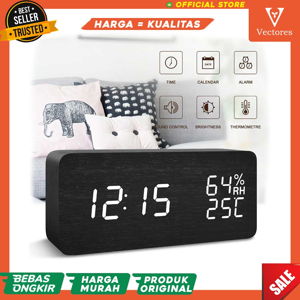 Jam Digital Meja LED Clock Temperature Humidity Kamar Ruangan