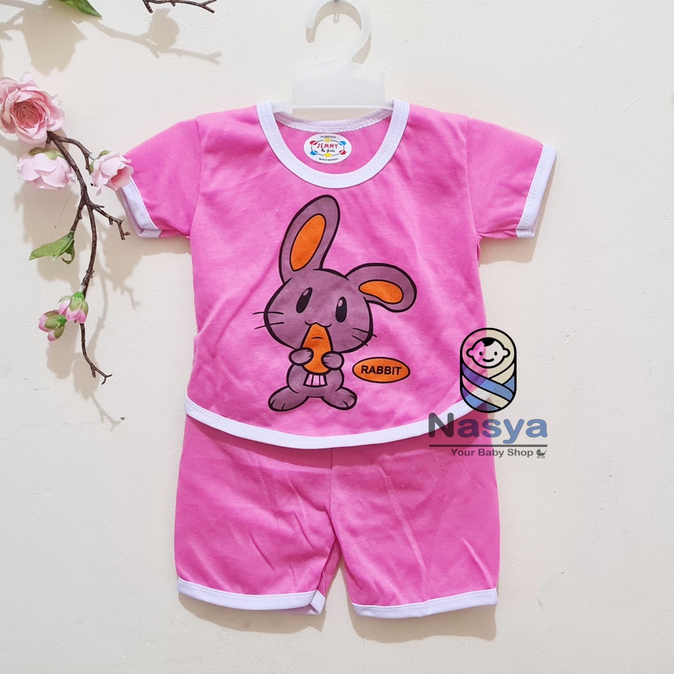 [J-017]  Setelan baju Bayi Perempuan bahan kaos - motif hewan (3-6 bulan)