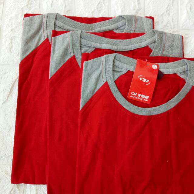 Kaos Polos Raglan  Merah Lengan Abumisty  3/4 uk M L XL XXL 20 22 S