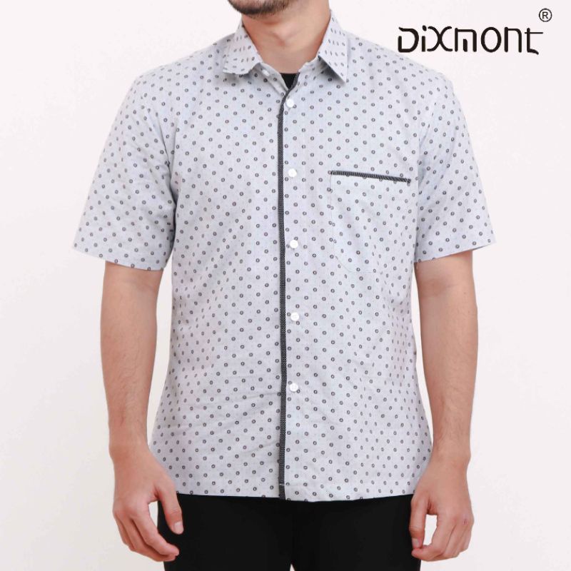 Dixmont Kemeja Pria Basic Formal Motif Lengan Pendek Hem MS01421