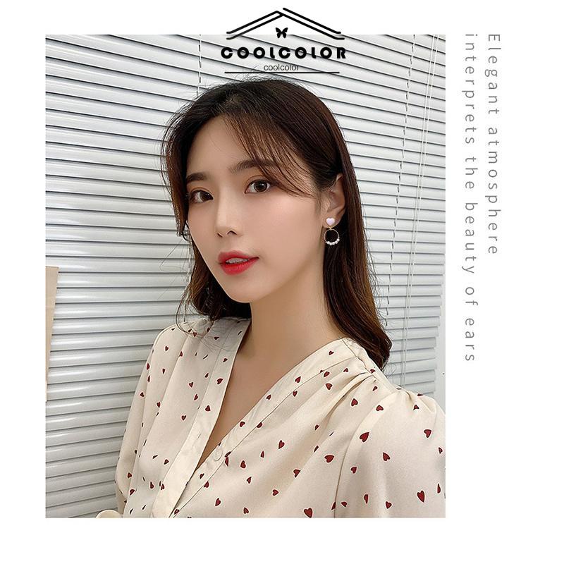 COD Anting Geometris Lingkaran Kecil Manis Love Pearl Stud Earrings- cl