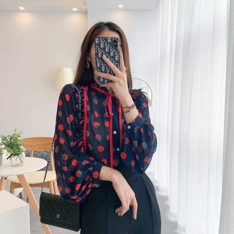 MDLV ~ 2689 Aprilita Pleated Shirt Blouse wanita Blouse Premium Blouse Import Blouse Chiffon Blouse Polkadot Kemeja Fashion Kemeja Import Kemeja Premium Kemeja Polkadot Fashion Import