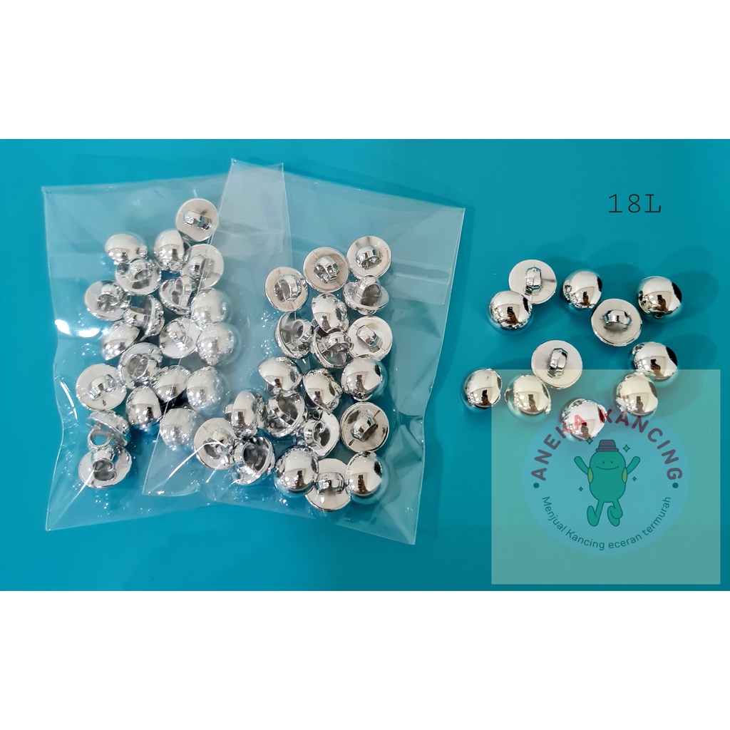 [20 pcs] Kancing Jamur SIlver Polos Timbul Ecer Ukuran 18L (1,15cm) / Kancing Jamur Timbul Silver Pe