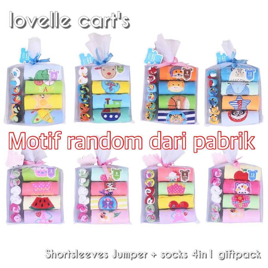 4pcs Jumper Pendek + 3 Pasang Kaos Kaki Bayi Lovelle Cart's 3-12m Carters Bodysuits S23