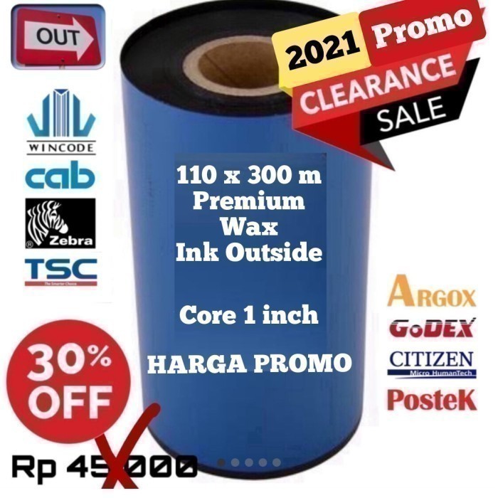 PROMO RIBBON PRINTER BARCODE - BARCODE RIBBON EXCELLENT WAX 110 MM X 300 M