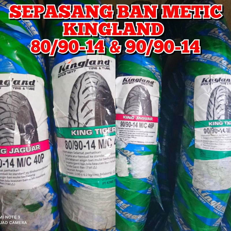 Paket hemat sepasang 2 ban motor matic kingland 80/90-14 & 90/90-14 bukan tubeless ban rung 14 metic