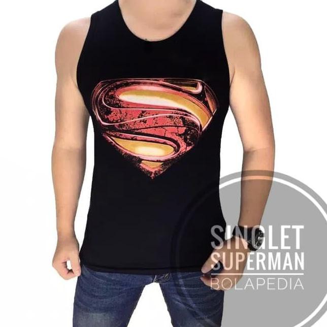 Kaos Singlet Superman Red Gym Fitness Kaos Training Pria