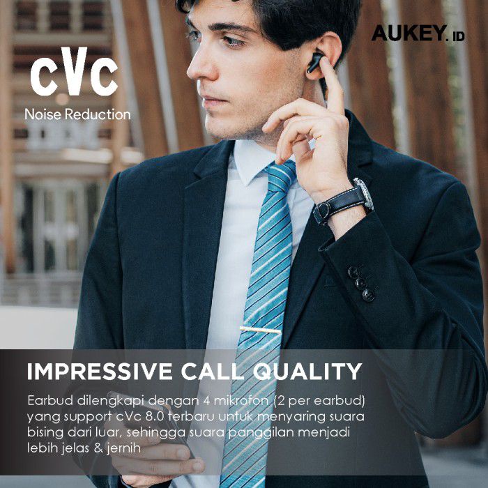 Aukey Earphone Bluetooth TWS - Deep Bass With cVc Noise Reduction &amp; APTX - 500786 - EP-T27