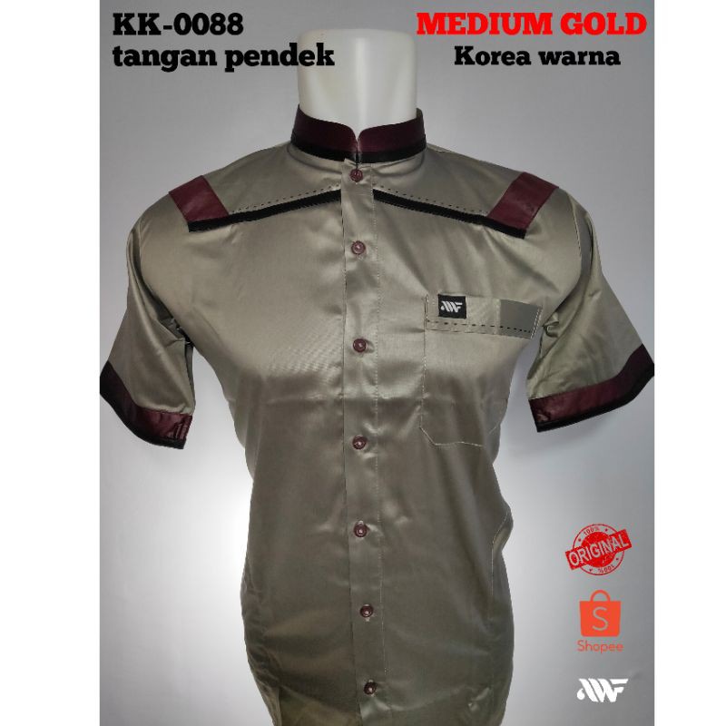 AL-WAFA baju Koko muslim dewasa lengan pendek material satin Korea warna