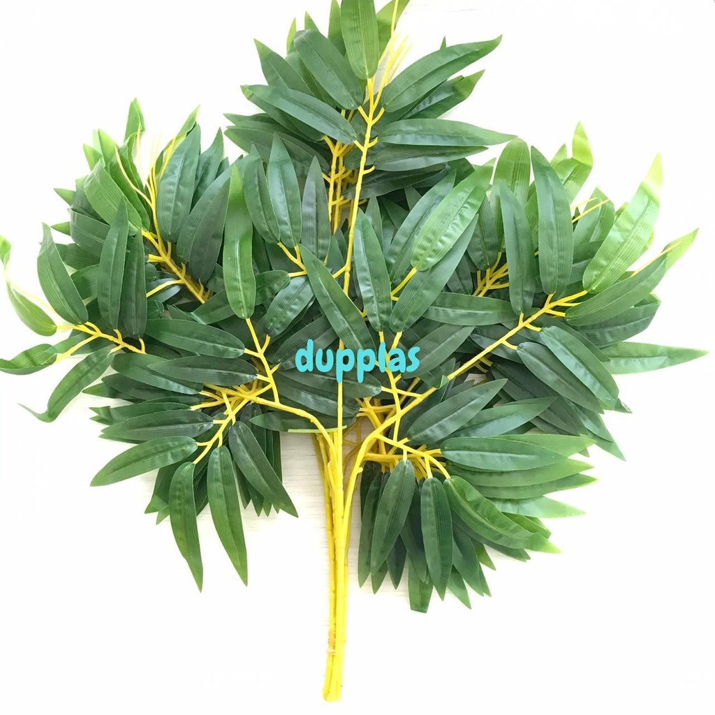 Daun Bambu Kuning Semi Latex Selusin Artificial Hiasan Tanaman Plastik Dekorasi Imitasi Palsu Rumah