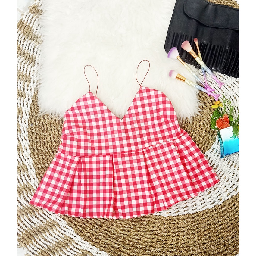 Tank top korea motif kotak bahan katun premium bahan adem 857