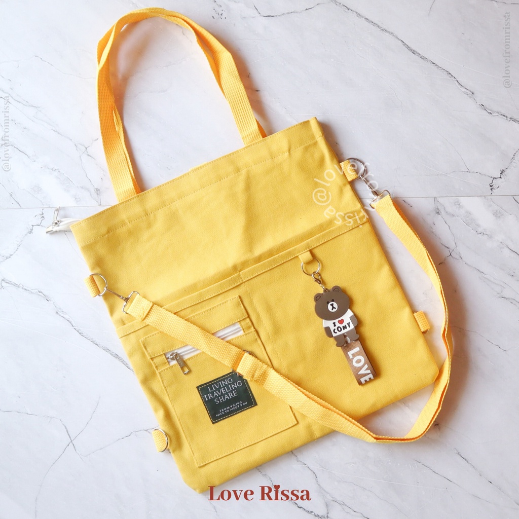Tas Japanese Style Tas Selempang Tote Bag Ransel 3 in 1 Solid Color-Yellow